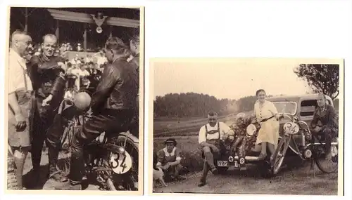 2 Fotos , Sieger Bahnrennen in Herxheim , 8.8.1937 , Motorradrennen , Motorrad , Grasbahn , Sandbahn , Speedway , moto !