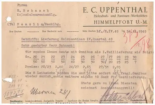 E.C. Uppenthal in Himmelpfort U.-M. , 1949 , Holzpantinen - Werkstatt , Lychen , Hohenlychen , Ravensbrück !!!