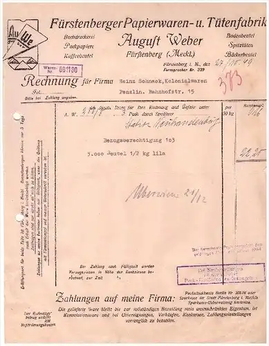 Papier- und Tütenfabrik Weber in Fürstenberg i. Mecklenburg , 1949 , Papierfabrik !!!