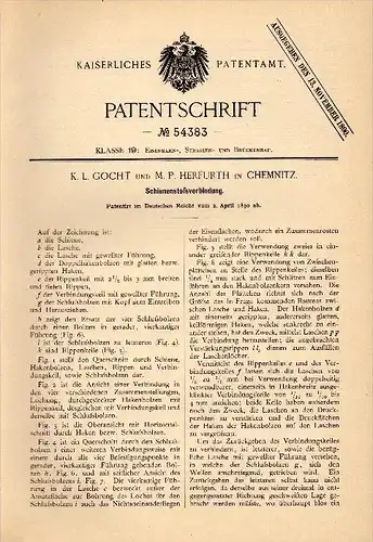 Original Patentschrift - K.L. Gocht und M.P. Herfurth in Chemnitz , 1890 , Schienen - Stoßverbindung , Gleis , Eisenbahn