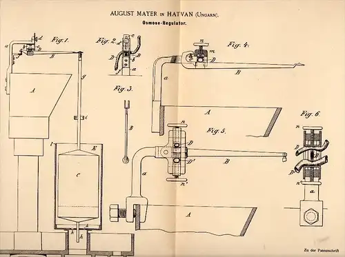 Original Patentschrift - August Mayer in Hatvan , Ungarn , 1890 , Osmose - Regulator , Zuckerfabrik !!!