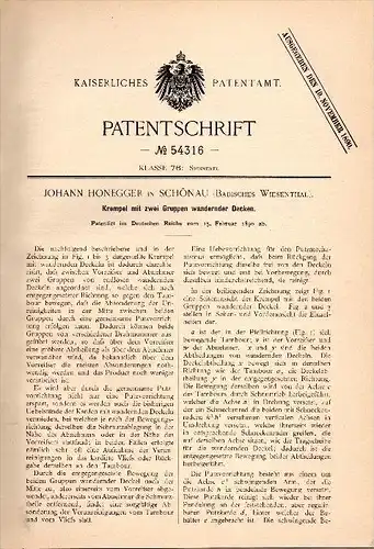 Original Patentschrift - Johann Honegger in Schönau b. Lörrach , 1890 , Krempel für Spinnerei , Spinnrad !!!