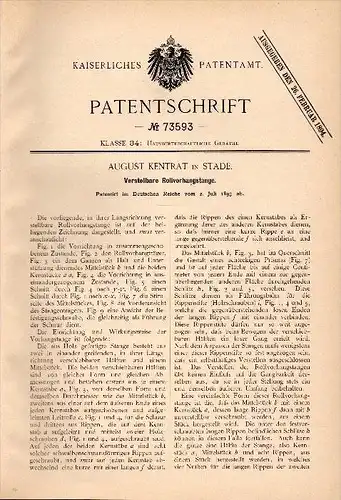 Original Patentschrift - August Kentrat in Stade , 1893 , verstellbare Rollvorhangstange , Einrichtung !!!