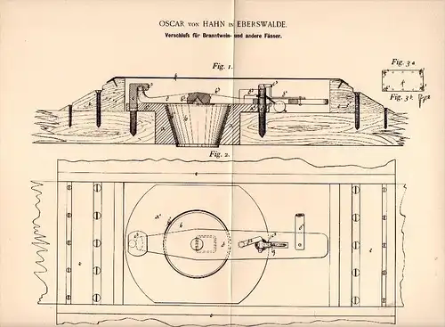 Original Patentschrift -  Oscar von Hahn in Eberswalde , 1893 , Branntwein - Faßverschluß , Alkohol , Wein , Brauerei !!
