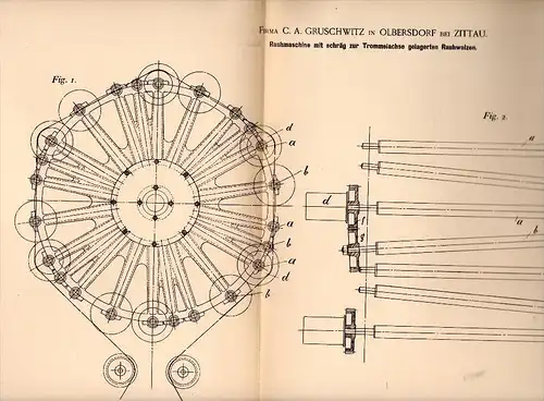 Original Patentschrift -  C.A. Gruschwitz in Olbersdorf b. Zittau , 1892 , Rauhmaschine , Färberei !!!