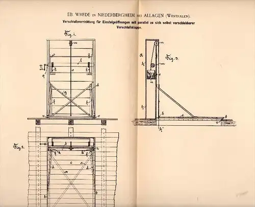 Original Patentschrift - E. Wrede in Niederbergheim b. Allagen / Warstein , 1893 , Bodenluke , Dachboden , Hochbau , Bau