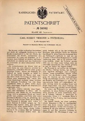 Original Patentschrift - Carl Viehofer in Insterburg / Tschernjachowsk , 1885 , Lehrapparat , Schule , Unterricht !!!