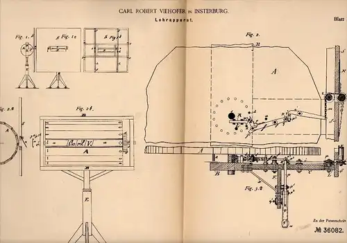 Original Patentschrift - Carl Viehofer in Insterburg / Tschernjachowsk , 1885 , Lehrapparat , Schule , Unterricht !!!