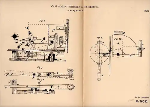 Original Patentschrift - Carl Viehofer in Insterburg / Tschernjachowsk , 1885 , Lehrapparat , Schule , Unterricht !!!