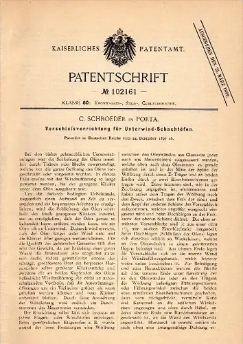 Original Patentschrift - C. Schroeder in Porta Westfalica , 1897 , Unterwind - Schachtofen , Ofen , Ziegelei !!!
