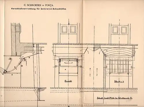 Original Patentschrift - C. Schroeder in Porta Westfalica , 1897 , Unterwind - Schachtofen , Ofen , Ziegelei !!!