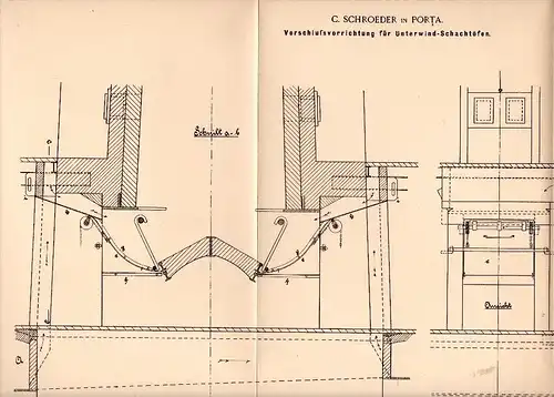 Original Patentschrift - C. Schroeder in Porta Westfalica , 1897 , Unterwind - Schachtofen , Ofen , Ziegelei !!!