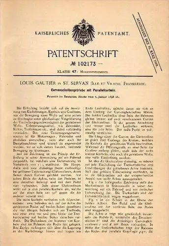 Original Patentschrift - L. Gautier dans Saint Servan à Saint Malo , 1898 , Transmission à manivelle parallèle !!!