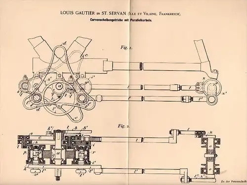 Original Patentschrift - L. Gautier dans Saint Servan à Saint Malo , 1898 , Transmission à manivelle parallèle !!!