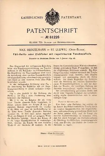 Original Patentschrift - Max Heinzelmann dans Sankt Ludwig / Saint Louis i. Elsass , 1894 , stylo réglable !!!