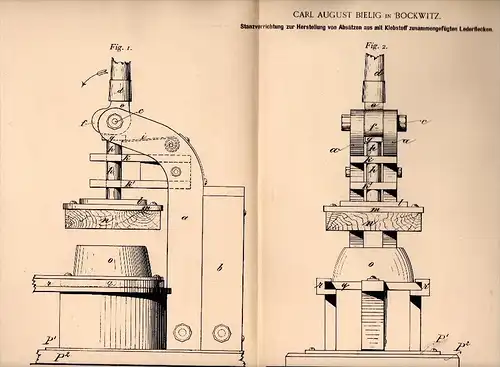 Original Patentschrift - C.A. Bielig in Bockwitz b. Colditz i.Sa., 1900, Stanzapparat für Absätze , Schuhe , Schuhmacher