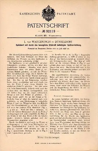 Original Patentschrift - L. von Waegeningh in Düsseldorf , 1896 , Spül - Abort , Toilette , WC , Closet !!!