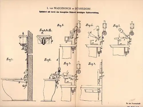 Original Patentschrift - L. von Waegeningh in Düsseldorf , 1896 , Spül - Abort , Toilette , WC , Closet !!!