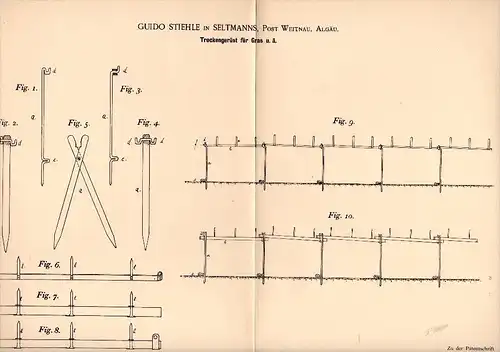 Original Patentschrift -  G. Stiehle in Seltmans b. Weitnau , 1894 , Trockengerüst für Gras , Landwirtschaft , Agrar !