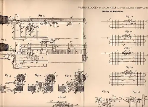 Original Patentschrift - William Rodger in Galashiels , Scotland , 1895 , Loom for weaving !!!