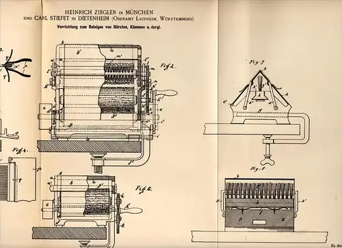 Original Patentschrift - C. Stiefet in Dietenheim , Oberamt Laupheim , 1891 , Apparat für Bürsten und Kämme , Ziegler !