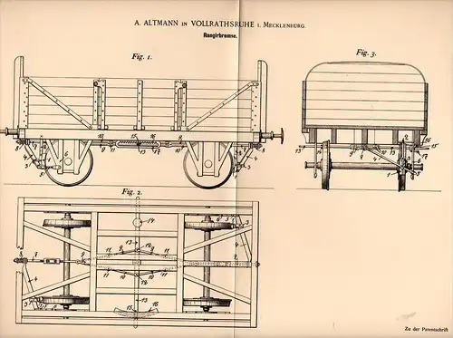 Original Patentschrift - A. Altmann in Vollrathsruhe i. Mecklenburg , 1894 , Eisenbahn - Rangierbremse , Waggon , Lok !!