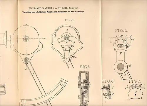 Original Patentschrift - F. Matthey in Saint Imier , 1888 , Apparat für Vorhänge , Fenster , Gardinen !!!