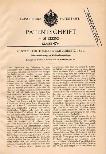 Original Patentschrift - R. Crotogino in Schweidnitz i. Schl., 1900 , Schutz für Wellenleitungsleiter , Schlesien !!!