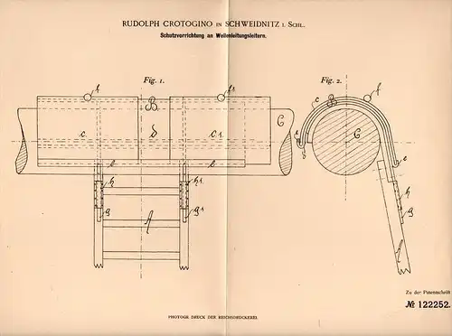 Original Patentschrift - R. Crotogino in Schweidnitz i. Schl., 1900 , Schutz für Wellenleitungsleiter , Schlesien !!!