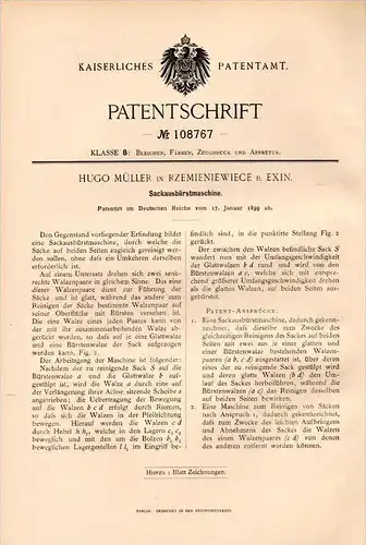 Original Patentschrift - H. Müller in Exin / Kcynia , 1899 , Sack - Ausbürstmaschine , Rzemieneiwiece !!!