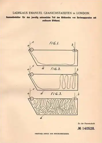 Original Patentschrift - L. Granichstaedten in London , 1900 , Sammler für Projektionsapparat , Film , Kino !!!