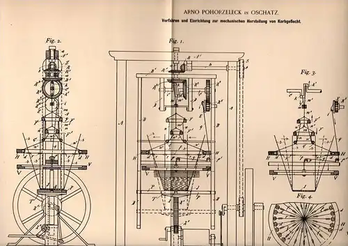 Original Patentschrift - A. Pohorzeleck in Oschatz , 1898 , Korbgeflecht - Herstellung , Korb , Körbe , Flechterei !!!