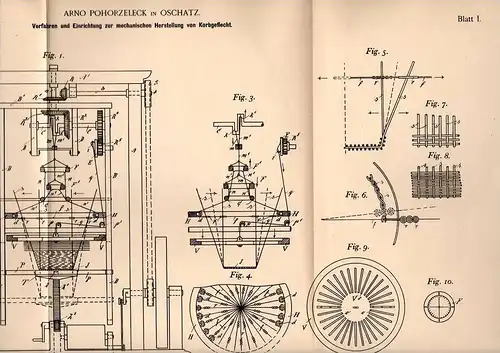 Original Patentschrift - A. Pohorzeleck in Oschatz , 1898 , Korbgeflecht - Herstellung , Korb , Körbe , Flechterei !!!