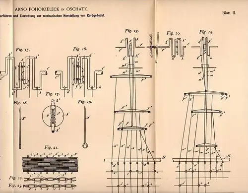 Original Patentschrift - A. Pohorzeleck in Oschatz , 1898 , Korbgeflecht - Herstellung , Korb , Körbe , Flechterei !!!