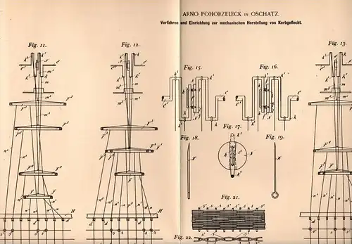 Original Patentschrift - A. Pohorzeleck in Oschatz , 1898 , Korbgeflecht - Herstellung , Korb , Körbe , Flechterei !!!