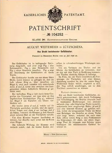 Original Patentschrift - A. Weitemeier in Lützschena - Stahmeln b. Leipzig , 1898 , Gefäßbehälter aus Draht !!!