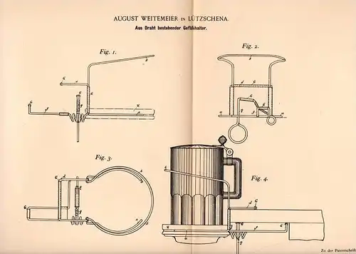Original Patentschrift - A. Weitemeier in Lützschena - Stahmeln b. Leipzig , 1898 , Gefäßbehälter aus Draht !!!