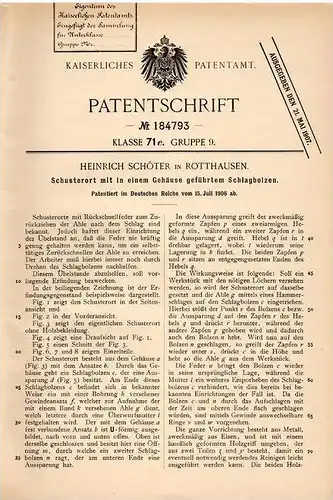 Original Patentschrift - H. Schöter in Rotthausen - Gelsenkirchen , 1906 , Schusterort mit Schlagbolzen !!!