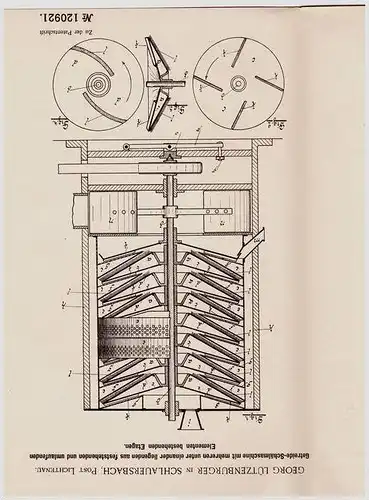 Original Patentschrift - G. Lützenburger in Schlauersbach , Post Lichtenau , 1900 , Getreide - Schälmaschine !!!