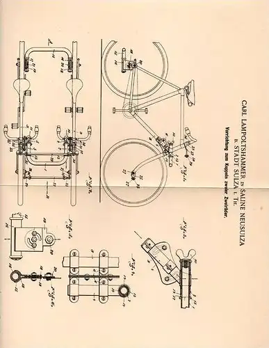 Original Patentschrift - C. Lampoltshammer in Saline Neusulza b. Sulza i.Th., 1900 , Kupplung zweier Zweiräder , Tandem