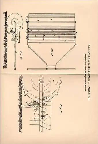 Original Patentschrift - K. Sauer in Griessenbach b. Landeshut , 1900 , Säegeräth für Beete , Landwirtschaft , Bauer !!!