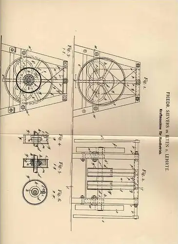 Original Patentschrift - F. Sievers in Ilten b. Lehrte , 1898 , Kraftmaschine für Handbetrieb , Hannover !!!