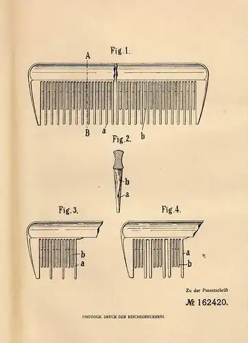 Original Patentschrift - Gummi-Kamm Comp. in Limmer b. Hannover , 1904 , Kamm für Haare !!!