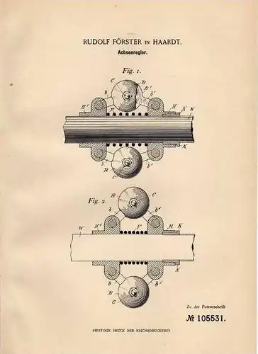 Original Patentschrift - R. Förster in Haardt , 1898  , Achsenregler für Motoren !!!
