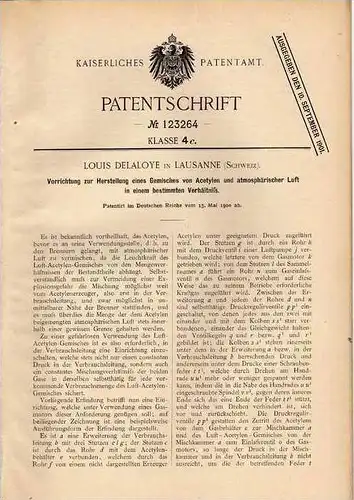 Original Patentschrift - L. Delaloye in Lausanne , 1900 , Herstellungsapparat für Kraftstoff - Luft Gemisch , Lambda !!!