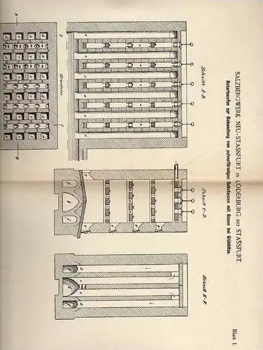 Original Patentschrift - Salzbergwerk in Löderburg b. Stassfurt , 1889 , Retortenofen für Substanzen , Salz , Bergwerk !