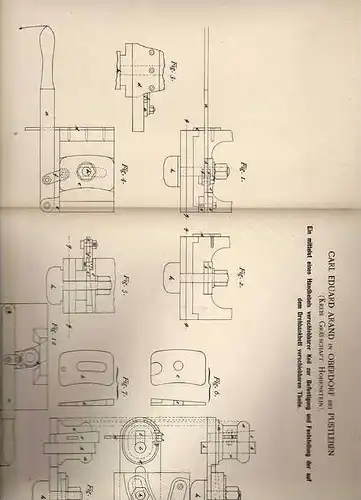 Original Patentschrift - C. Arand in Oberdorf b. Pustleben , 1889 , Befestigung für Drehbank , Dreherei , Wipperdorf !!!