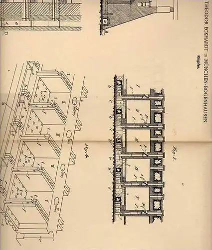 Original Patentschrift - T. Eckhardt in München - Bogenhausen , 1900 , Ringofen , Ofen !!!