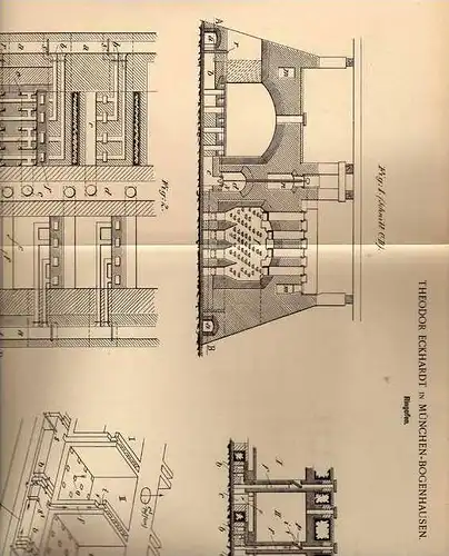 Original Patentschrift - T. Eckhardt in München - Bogenhausen , 1900 , Ringofen , Ofen !!!