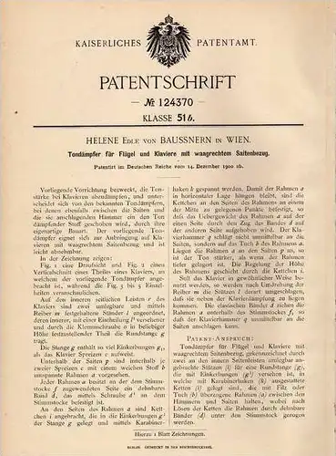 Original Patentschrift - Helene Edle von Baussnern in Wien , 1900 , Tondämpfer für Flügel und Klavier !!!